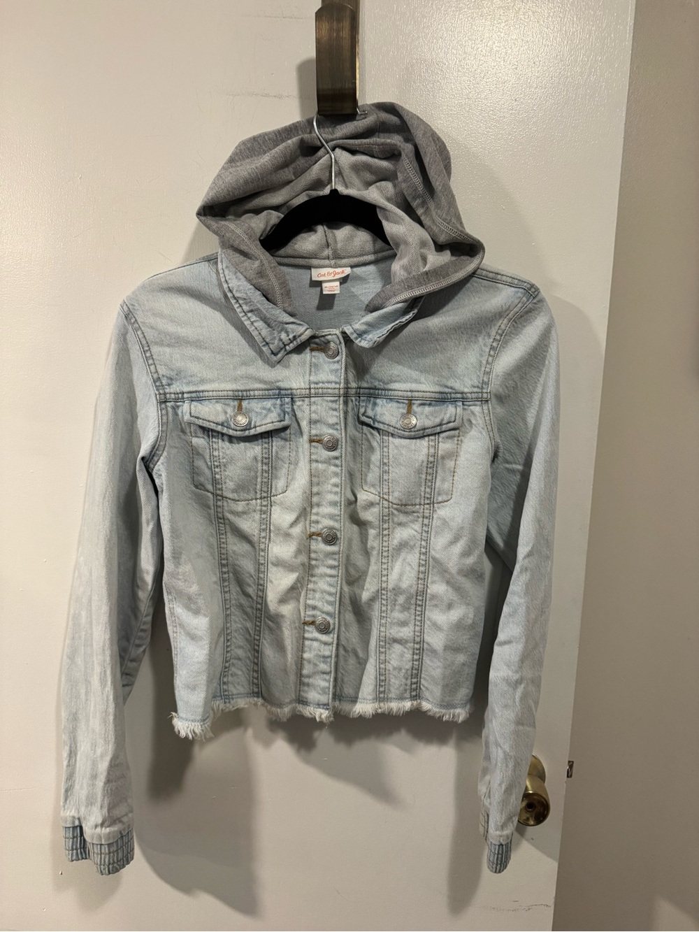 Light-Wash Cat & Jack Girls' Denim Jacket with Gray Jersey Hood Size XL